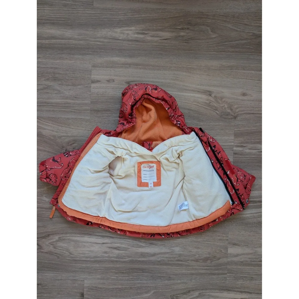 Cat & Jack‎ Toddler 3-in-1 Puffer Jacket Set Orange Woodland Animals Child 12m